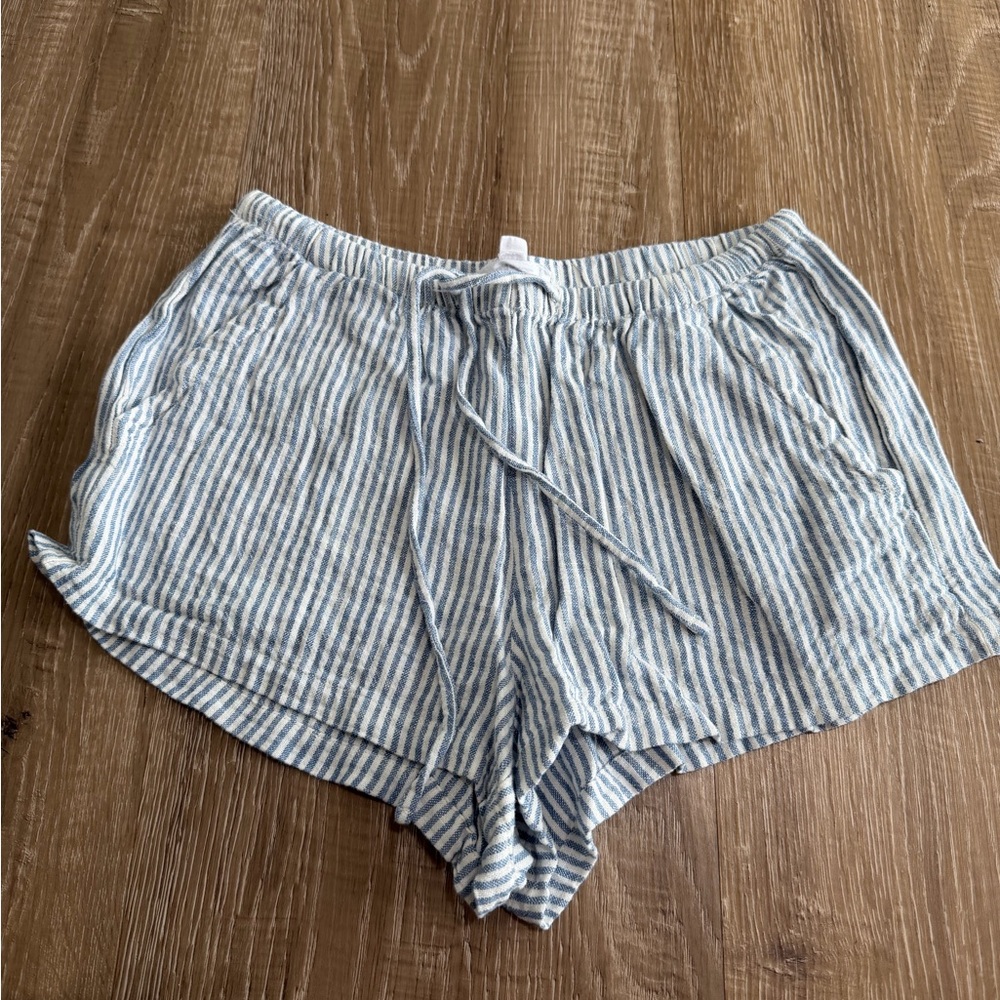 Garage Blue and White Striped High Waist linen Women’s Shorts